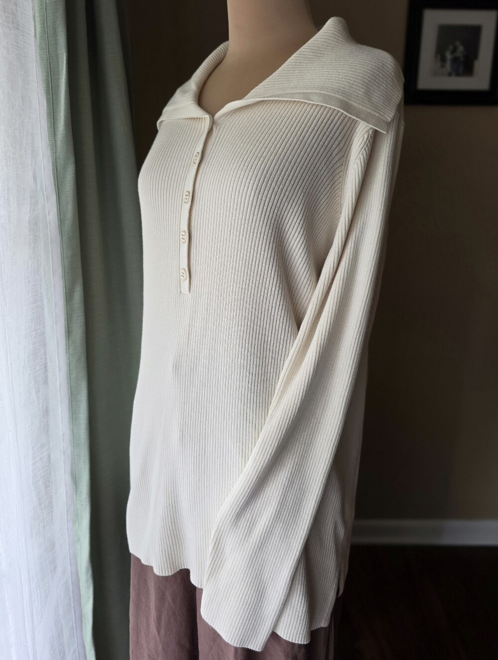 Belle & Bloom Cream Ribbed Turtleneck Top Lar NWOT Mock Neck Cotton Knit Sweater